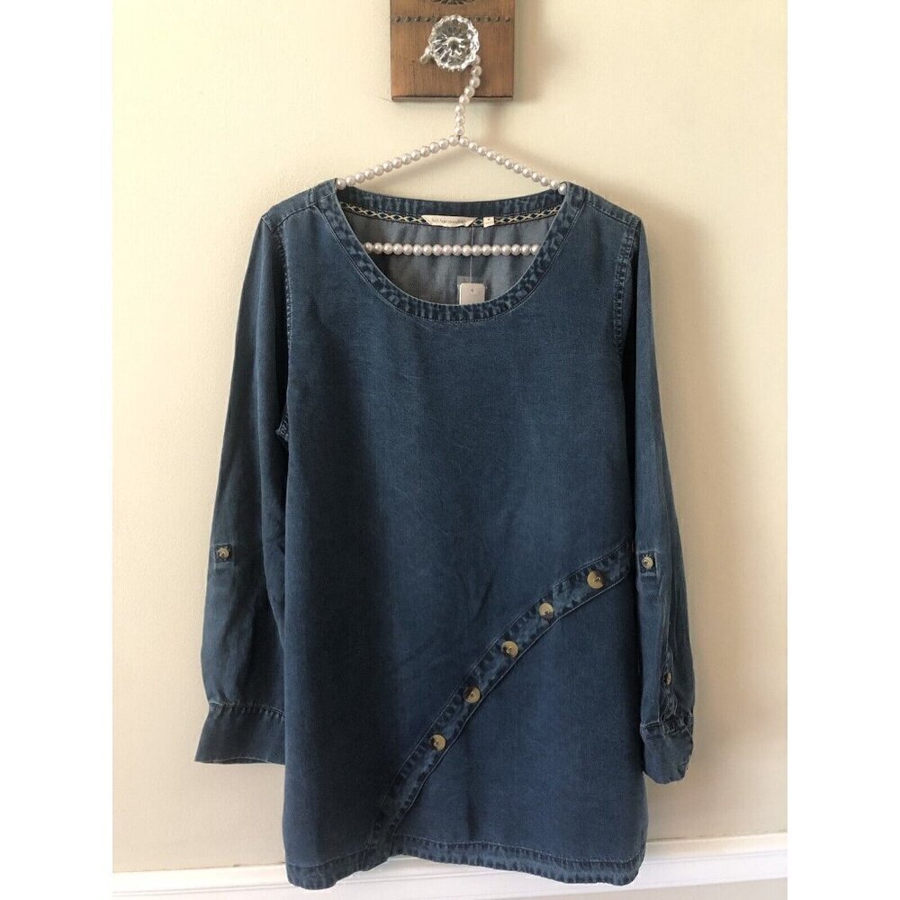 NWT Soft Surroundings Size M Avenida Chambray Tunic Top Long Sleeve Tencel